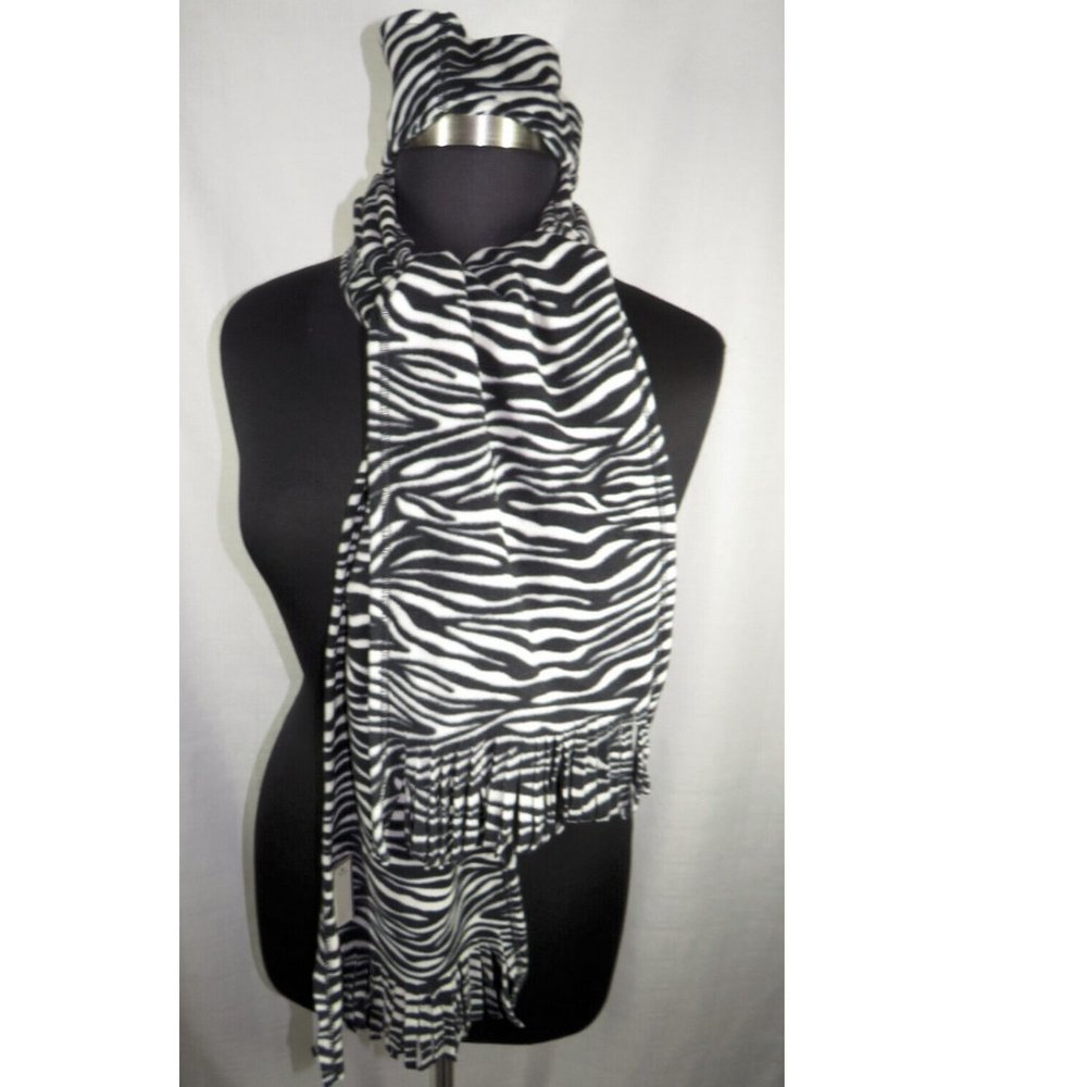 Fleece Zebra Print Scarf With 2 Matching Headbands